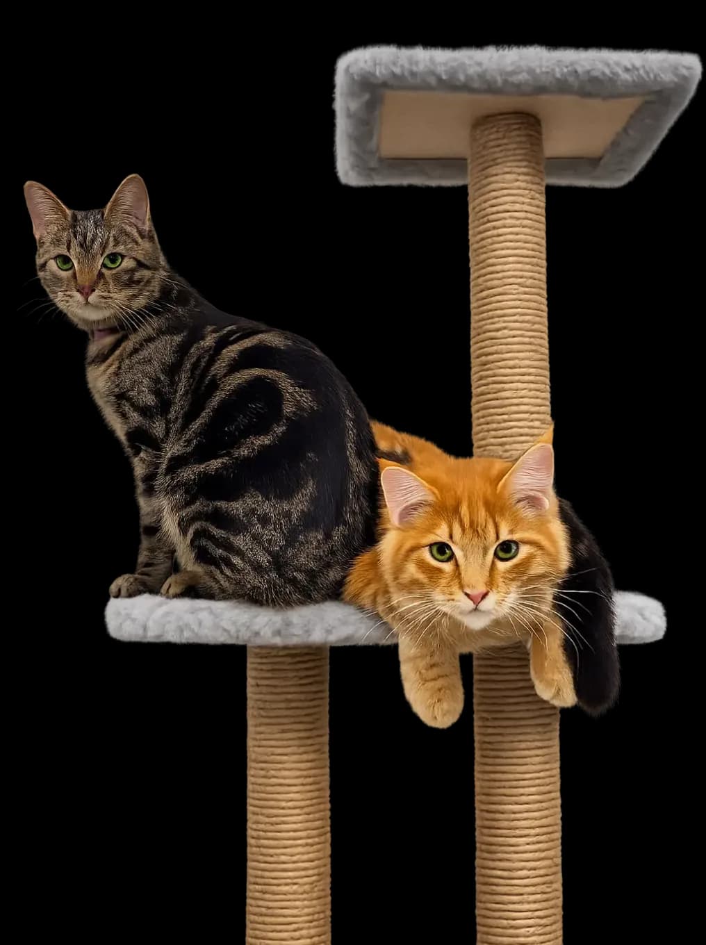 Two cats on a cat tree