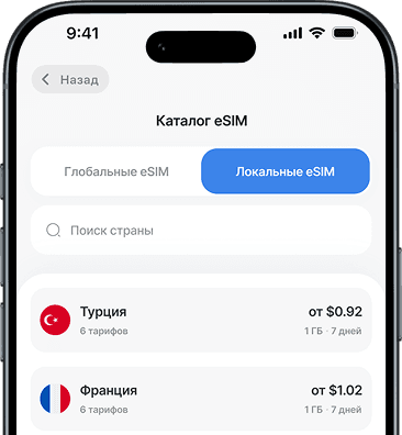 eSIM catalog in the app